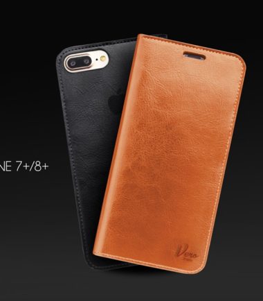 iPhone 7/8 Plus جراب جلد عالي الجودة مدمج بمحفظة داخلية لل - Tan