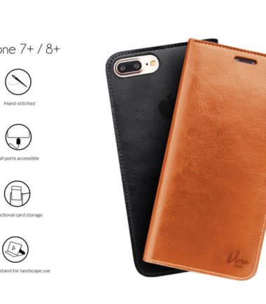 iPhone 7/8 Plus جراب جلد عالي الجودة مدمج بمحفظة داخلية لل - Tan