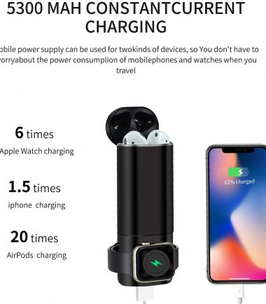 3-in-1 Wireless Power Bank for Apple Watch, iOS & AirPods (Black)